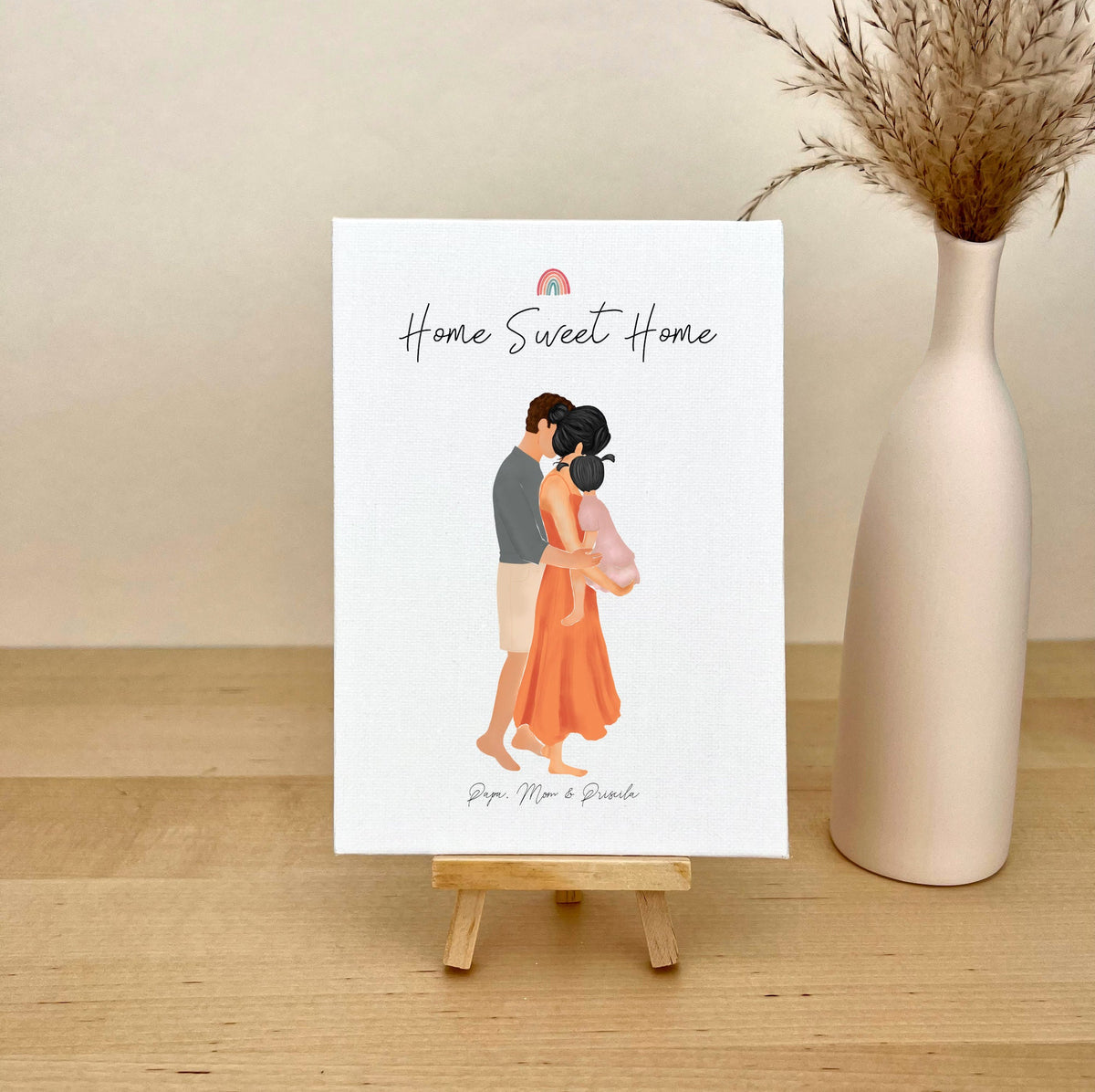 Family with Toddler Girl Personalized Canvas Print | Custom Wall Art | Father's Day Gift