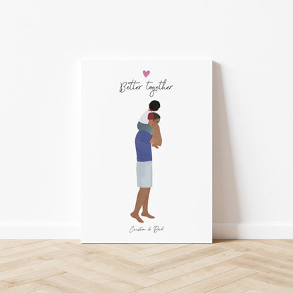 Personalized Dad and Son in shoulders Wall Art