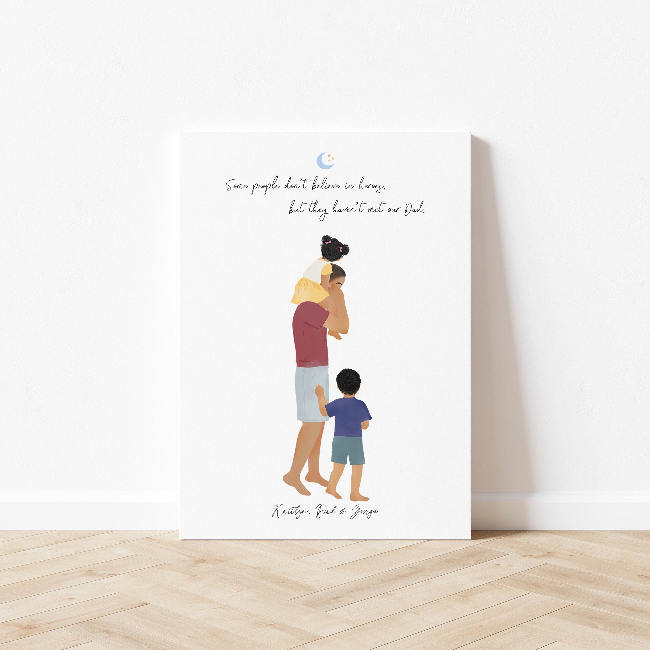 Dad, Little Girl and Boy Customizable Illustration