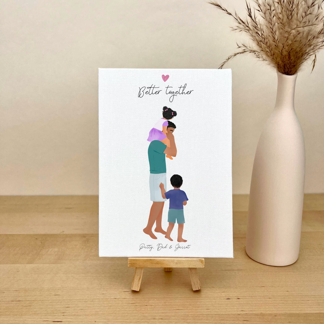 Customizable Dad, little boy and Girl Art on Canvas