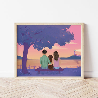 Love Couple with Dog - Personalized Wall Art