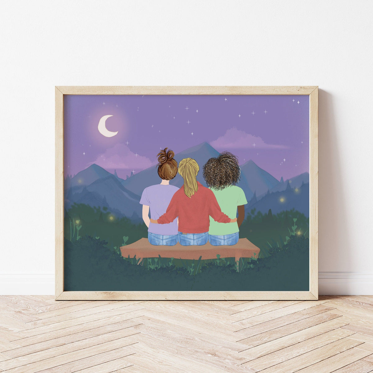 Three Best Friends personalized wall art - custom illustration by Catia Creative