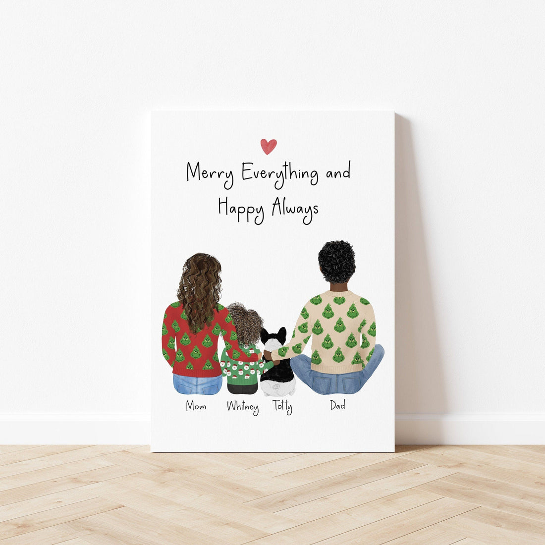 Young Family and Pet - Personalized Wall Art