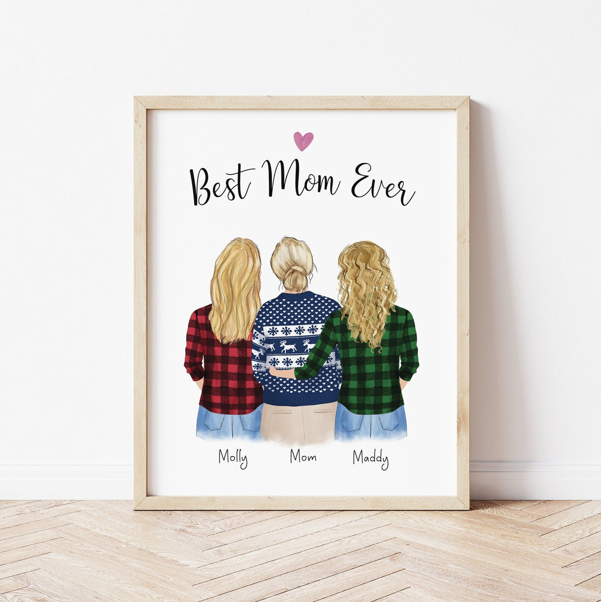 Mom and Daughters personalized wall art - custom illustration by Catia Creative