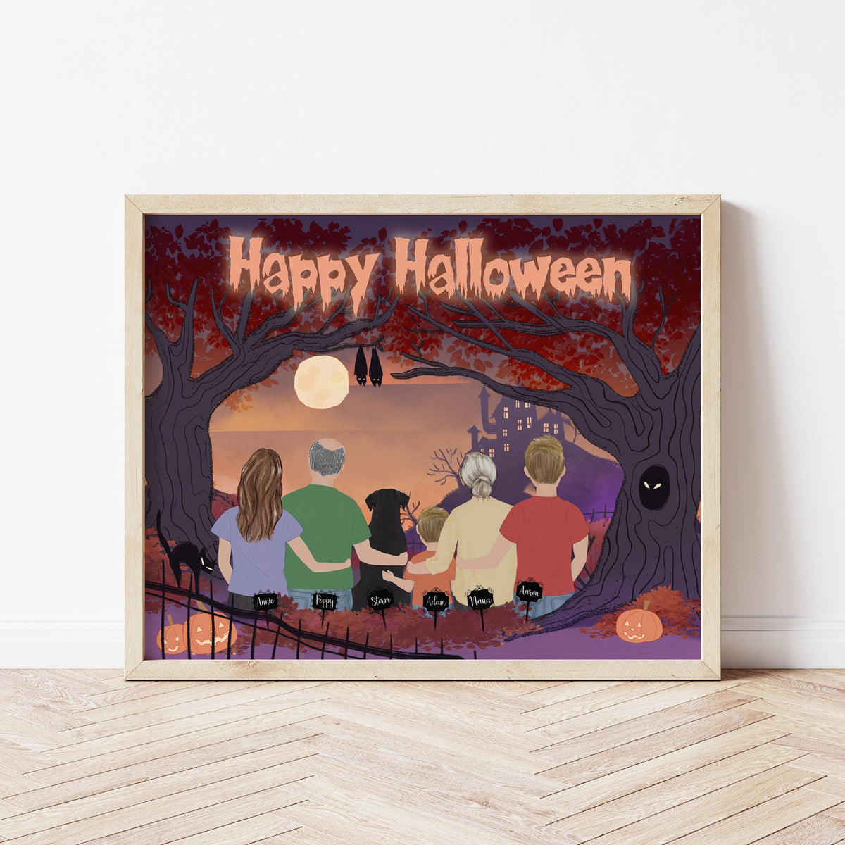 Halloween Family personalized wall art - custom illustration by Catia Creative