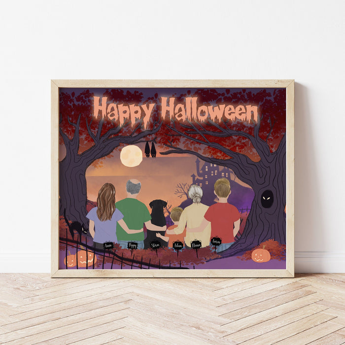 Halloween Family Personalized Wall Art | Custom Illustration | Family Gift