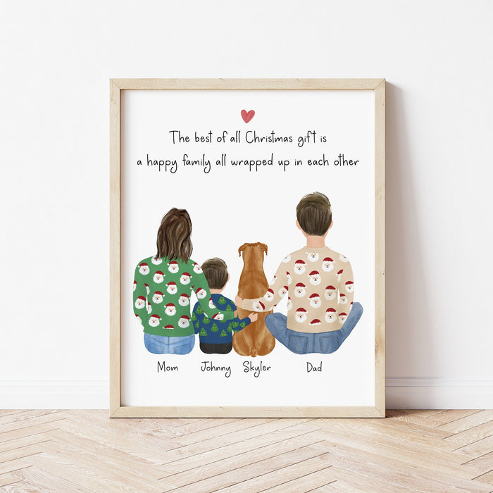 Young Family with a Pet Personalized Wall Art | Custom Illustration | Family Gift