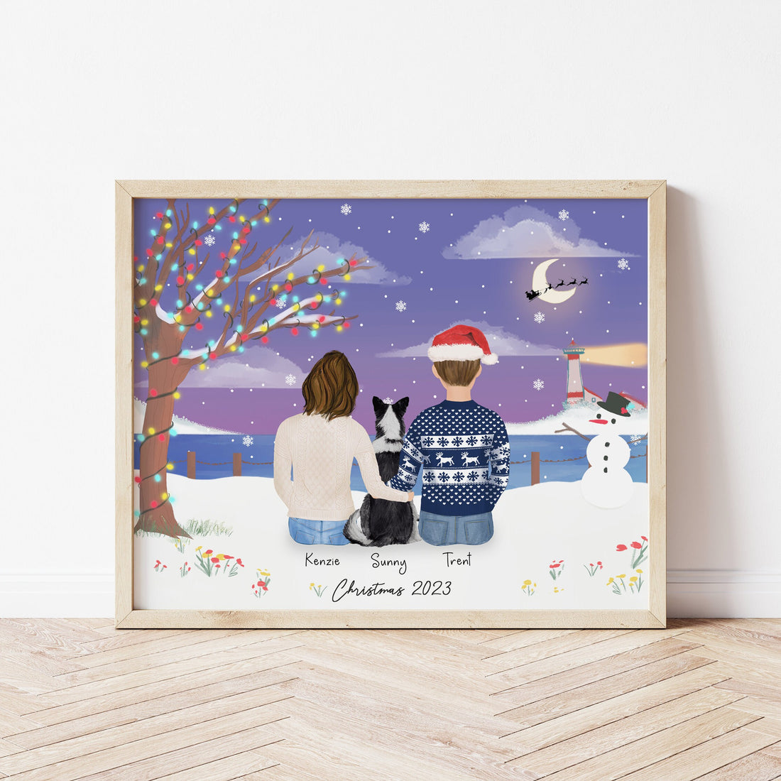 Personalized Hollidays Framed Wall Art for Couples with pets