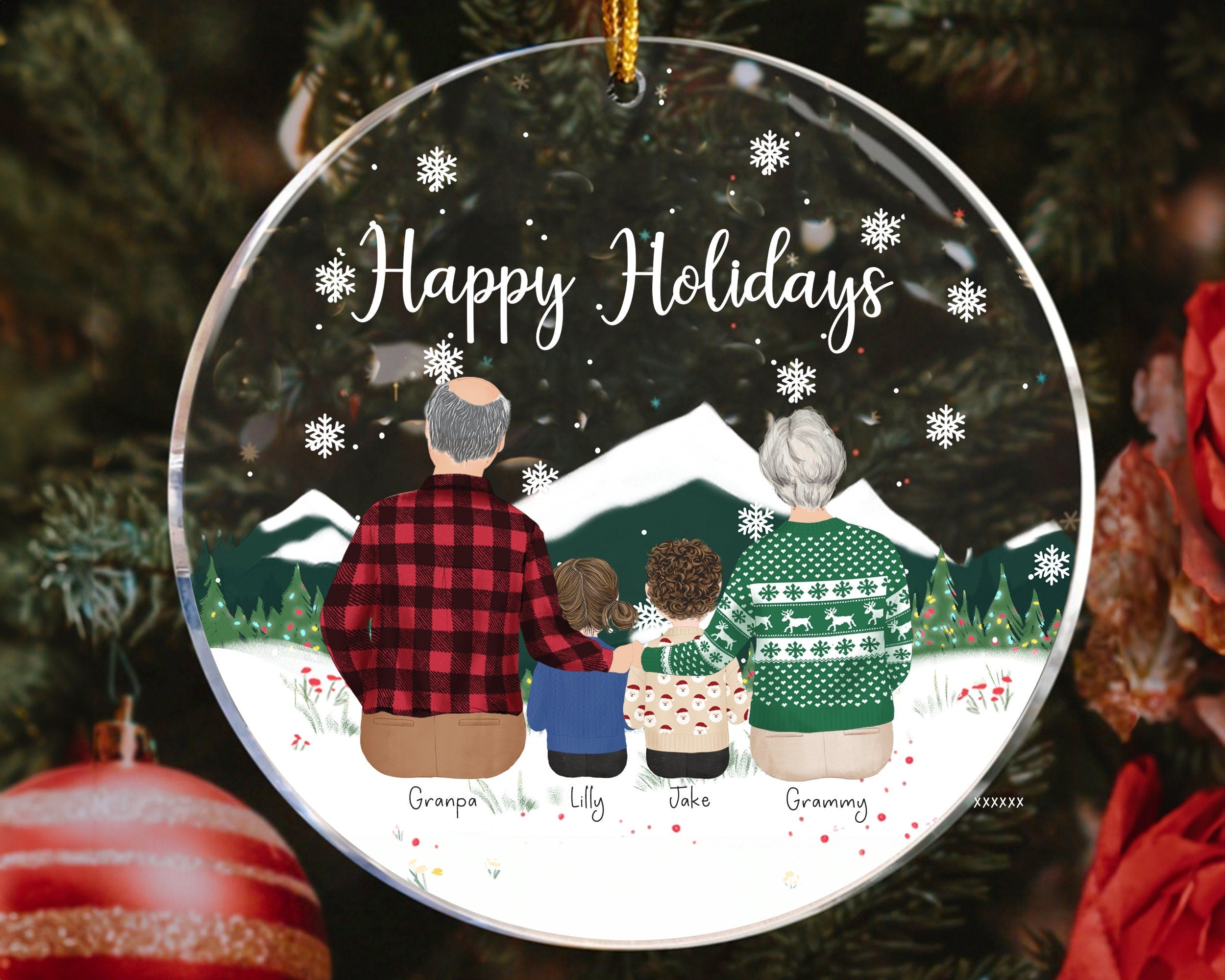 Personalized Christmas Acrylic Ornament for Grandparents and grandchildren