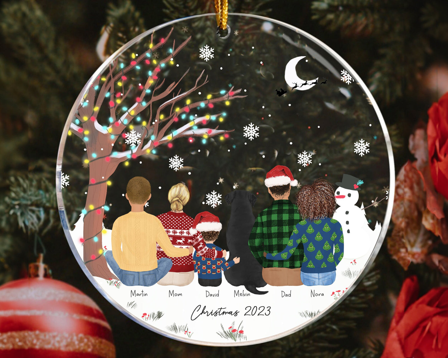 Personalized Christmas Acrylic Ornament for Family with pets