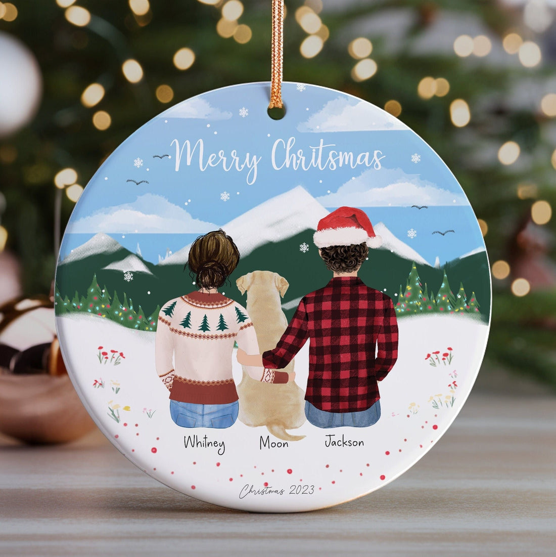 Personalized Christmas Ornament for Couples with pets