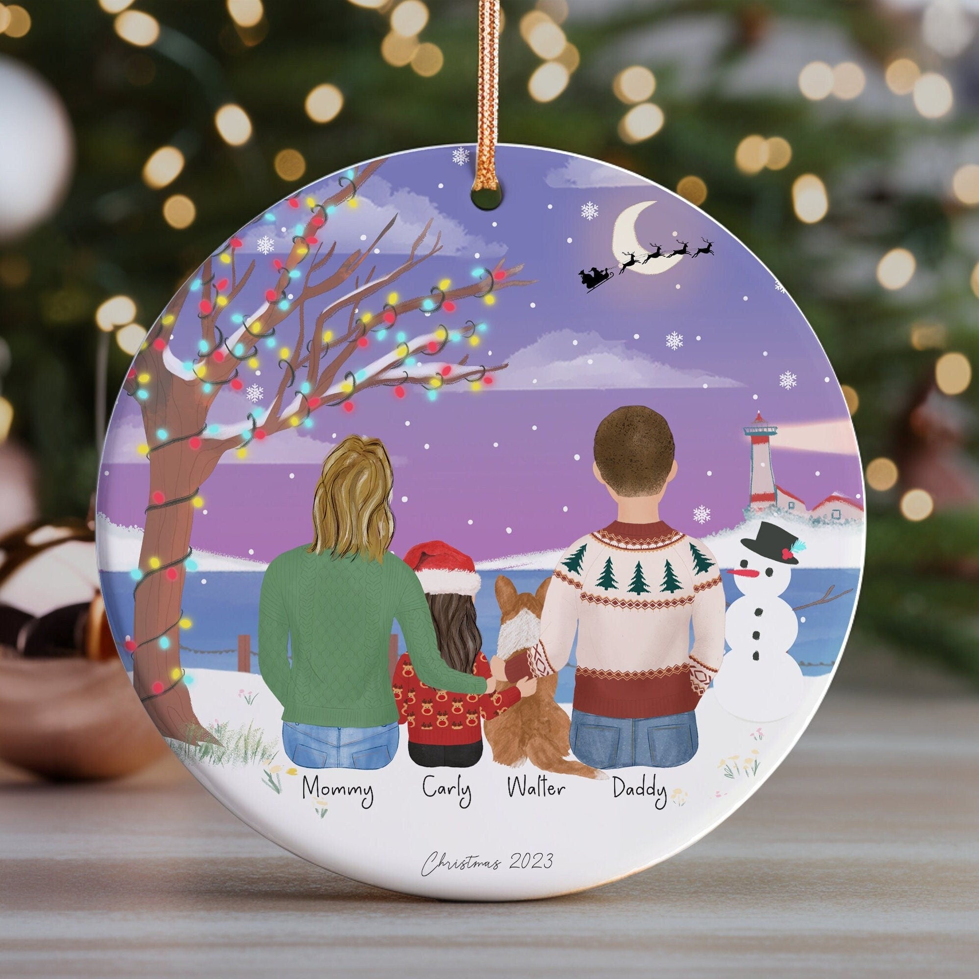 Personalized Christmas Ornament for Family with kids and pets