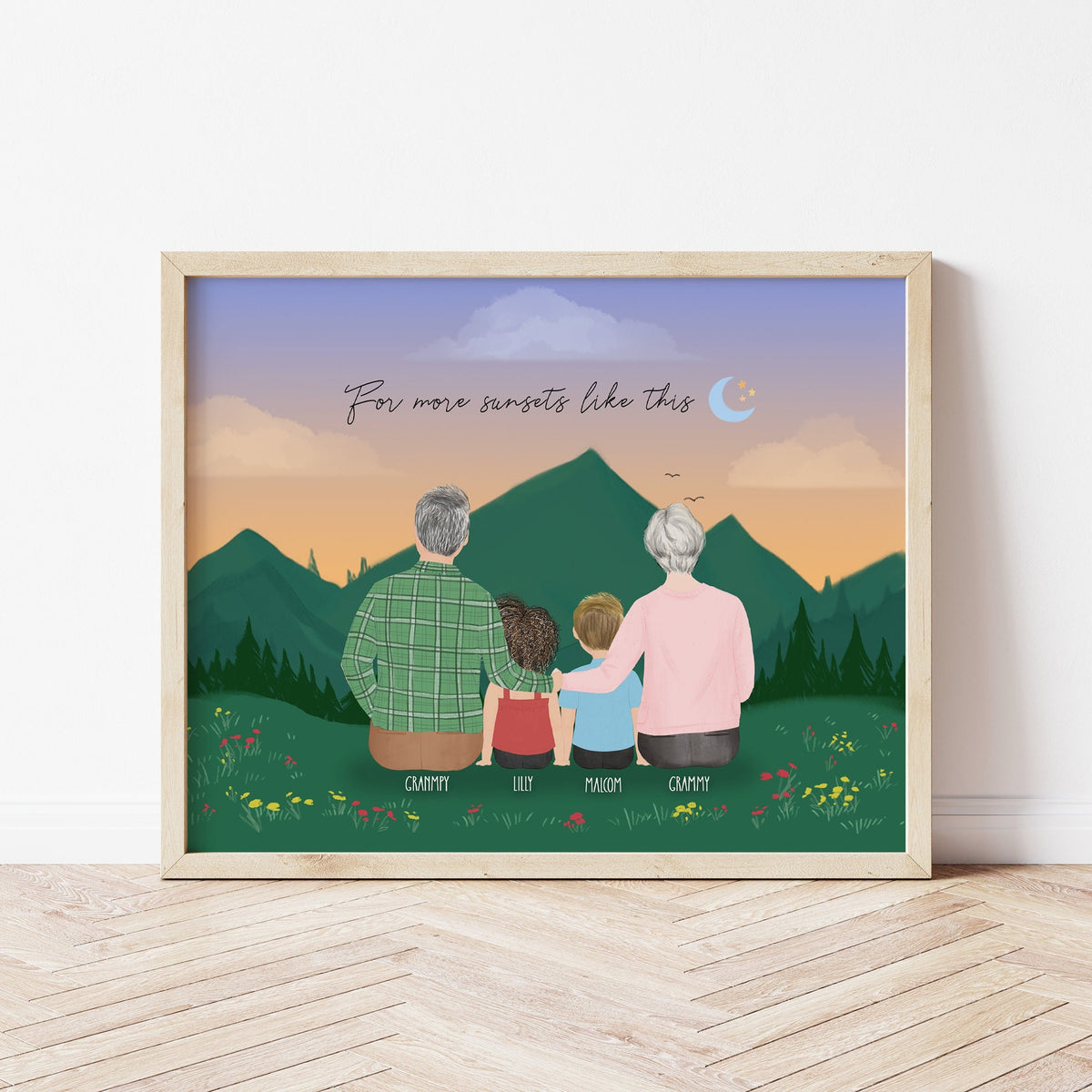 Grandparents and Kids personalized wall art - custom illustration by Catia Creative