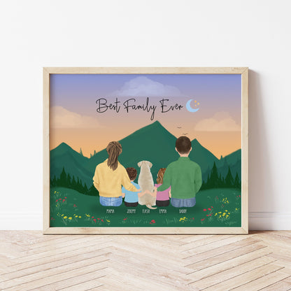 Personalized Family with Kids and a Pet Wall Art