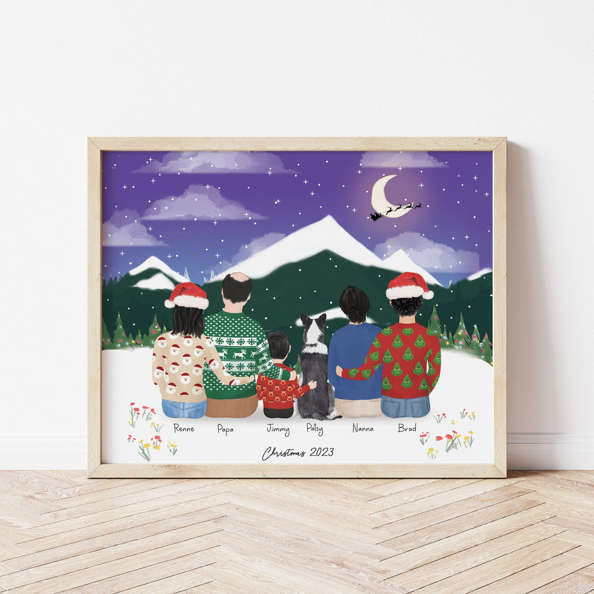 Big Family and Dog personalized wall art - custom illustration by Catia Creative
