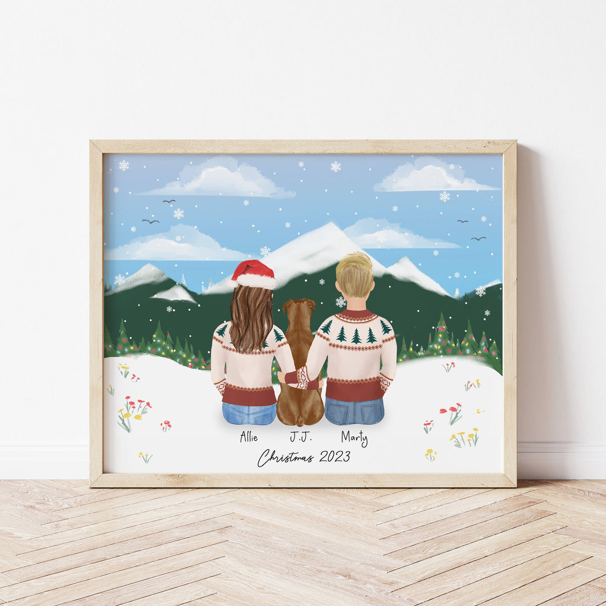 Framed Holidays for Couples personalized wall art - custom illustration by Catia Creative
