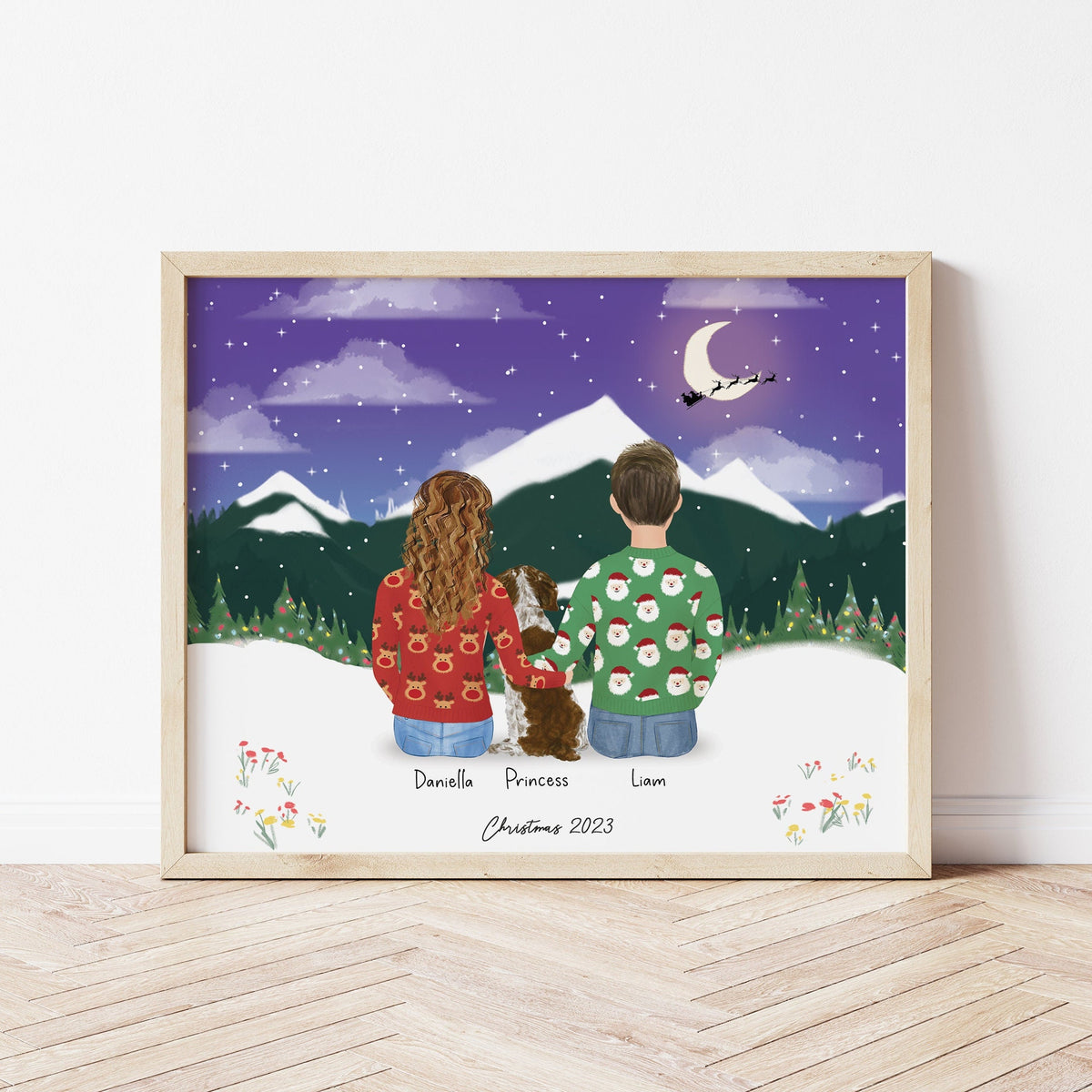 Framed for Couples in Snow personalized wall art - custom illustration by Catia Creative