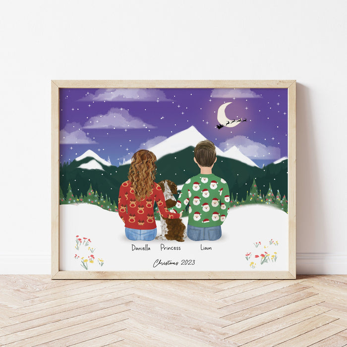 Framed for Couples in Snow Personalized Wall Art | Custom Illustration | Anniversary Gift