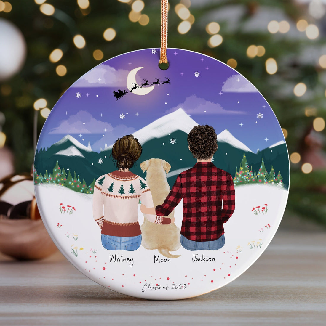 Personalized Christmas Ornament for Couples with pets