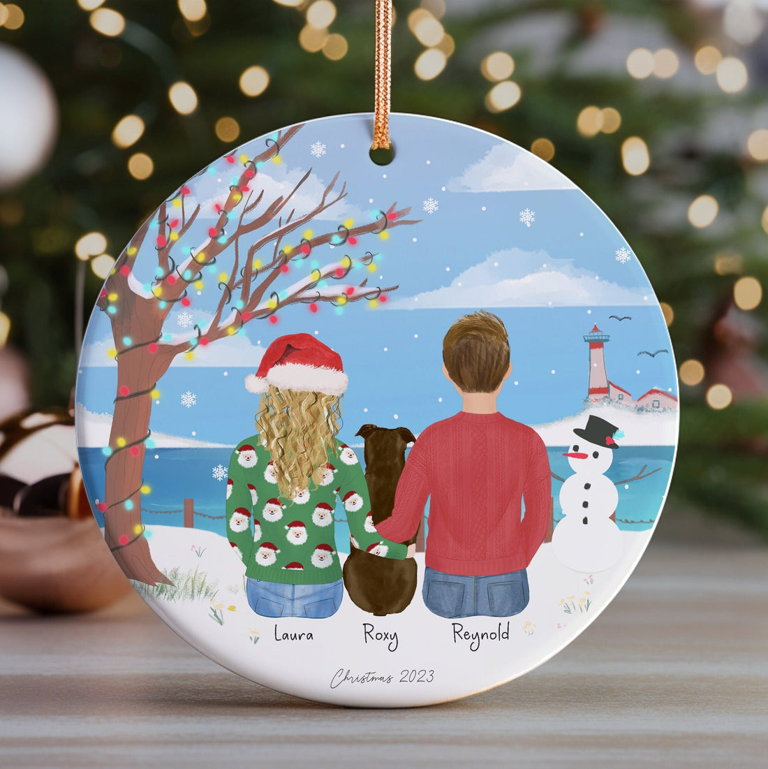 Personalized Christmas Ornament for Couple with pets