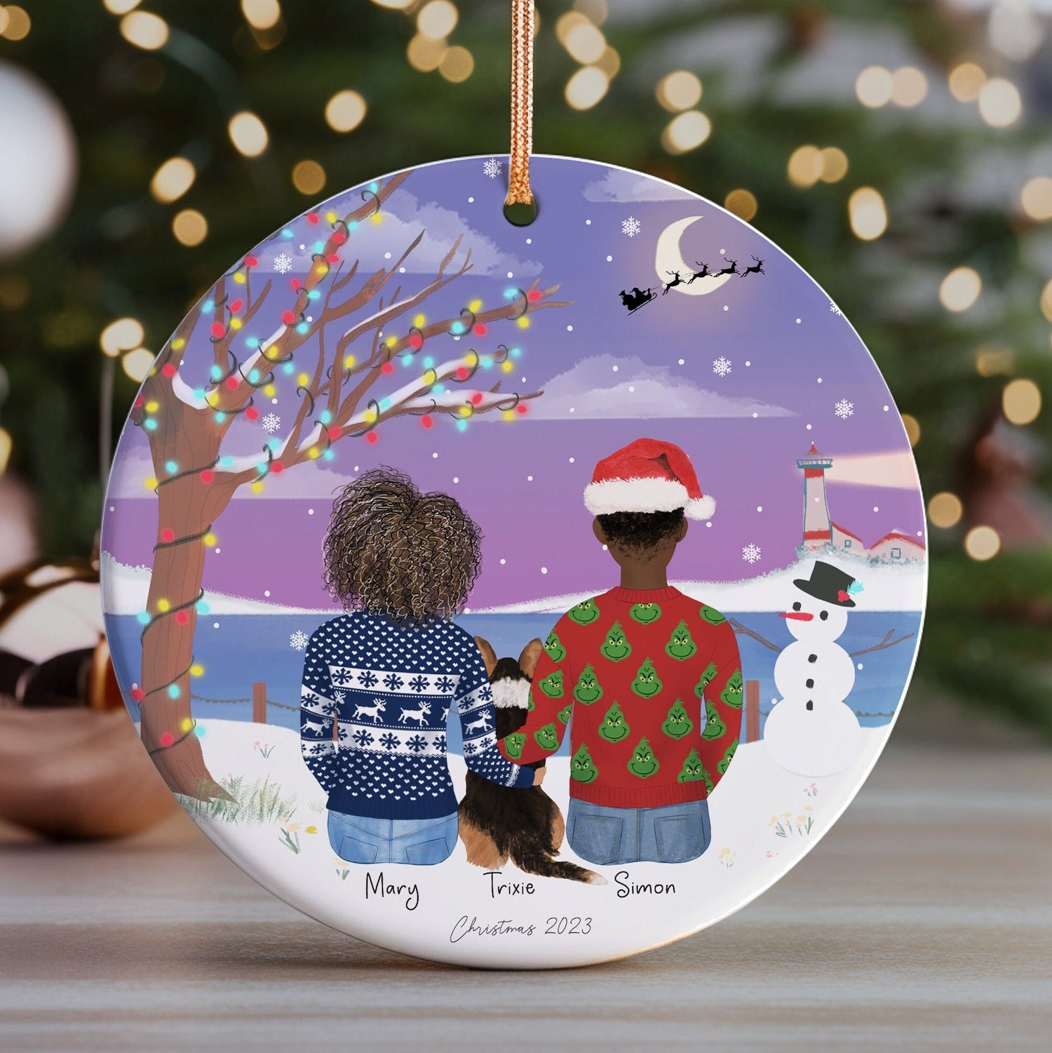 Personalized Christmas Ornament for Couple with pets