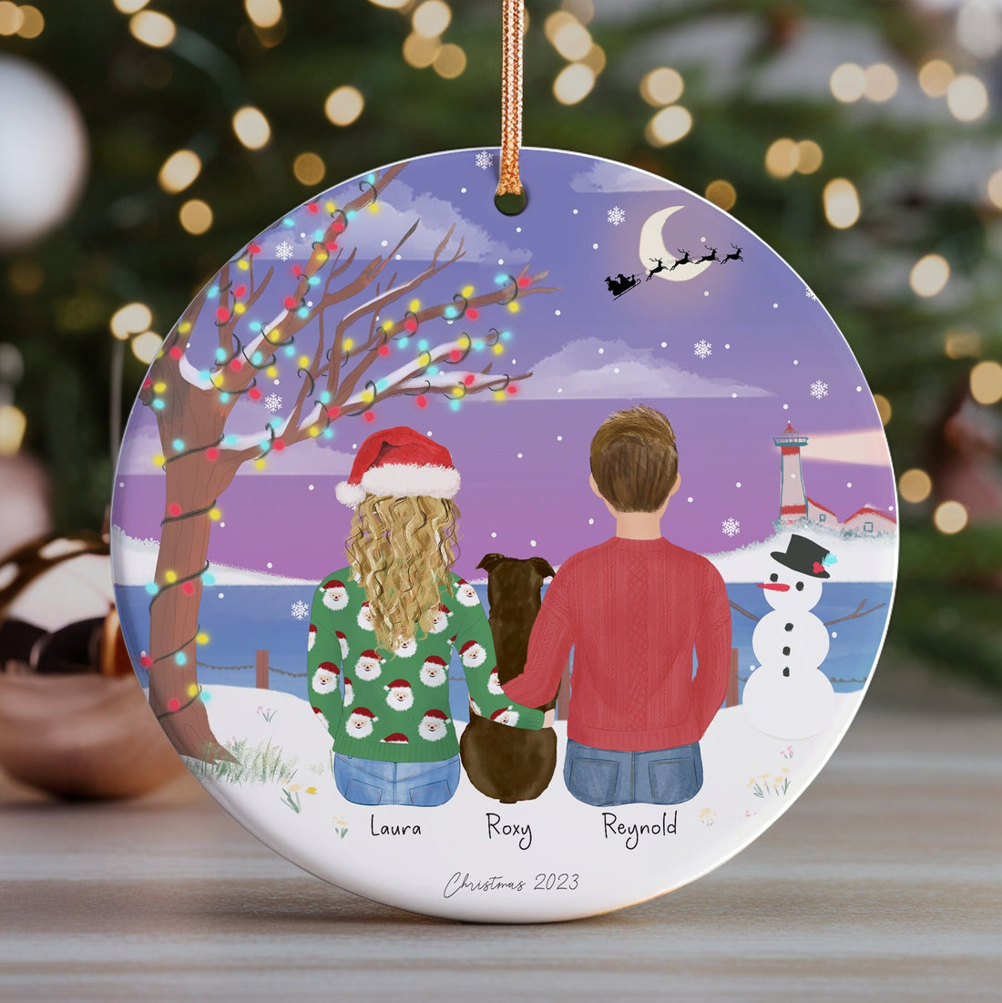 Personalized Christmas Ornament for Couple with pets