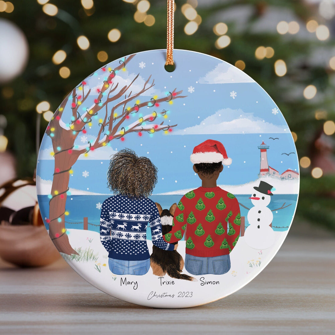 Personalized Christmas Ornament for Couple with pets