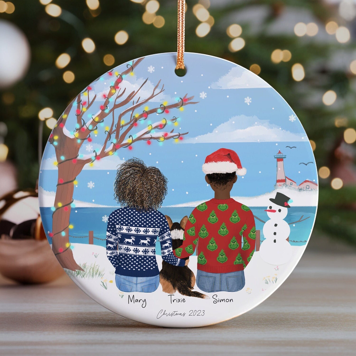 Personalized Christmas Ornament for Couple with pets