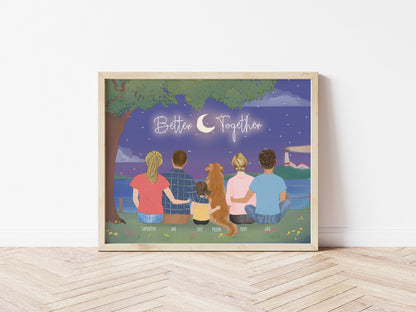 Customizable Family with Dog Wall Art