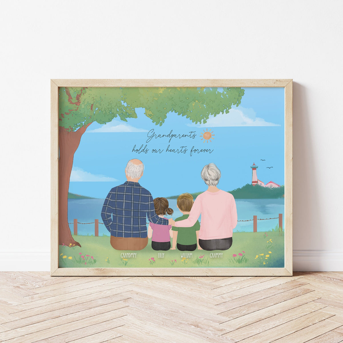 Grandparents with Kids personalized wall art - custom illustration by Catia Creative