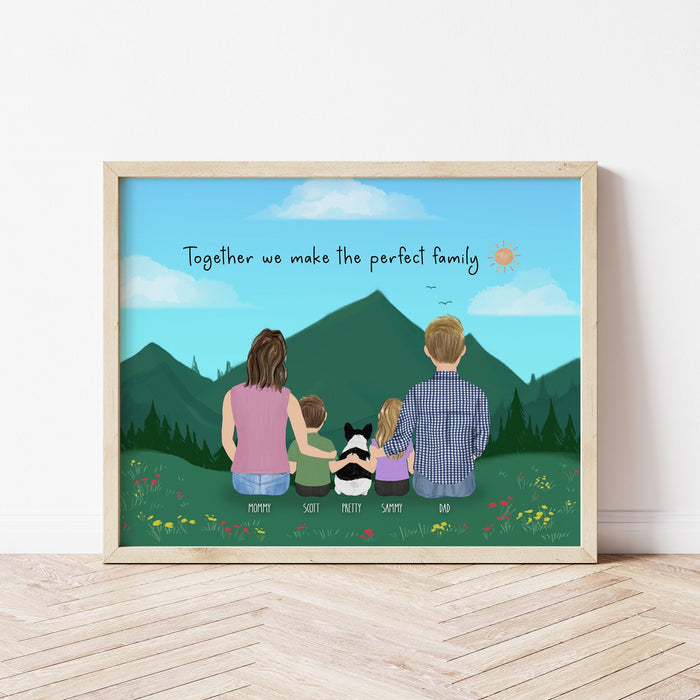 Family with Toddler and Pet Personalized Wall Art | Custom Illustration | Mother's Day Gift