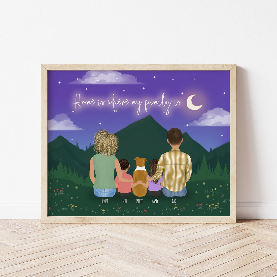 Personalized Family with Kids and Dog Wall Art