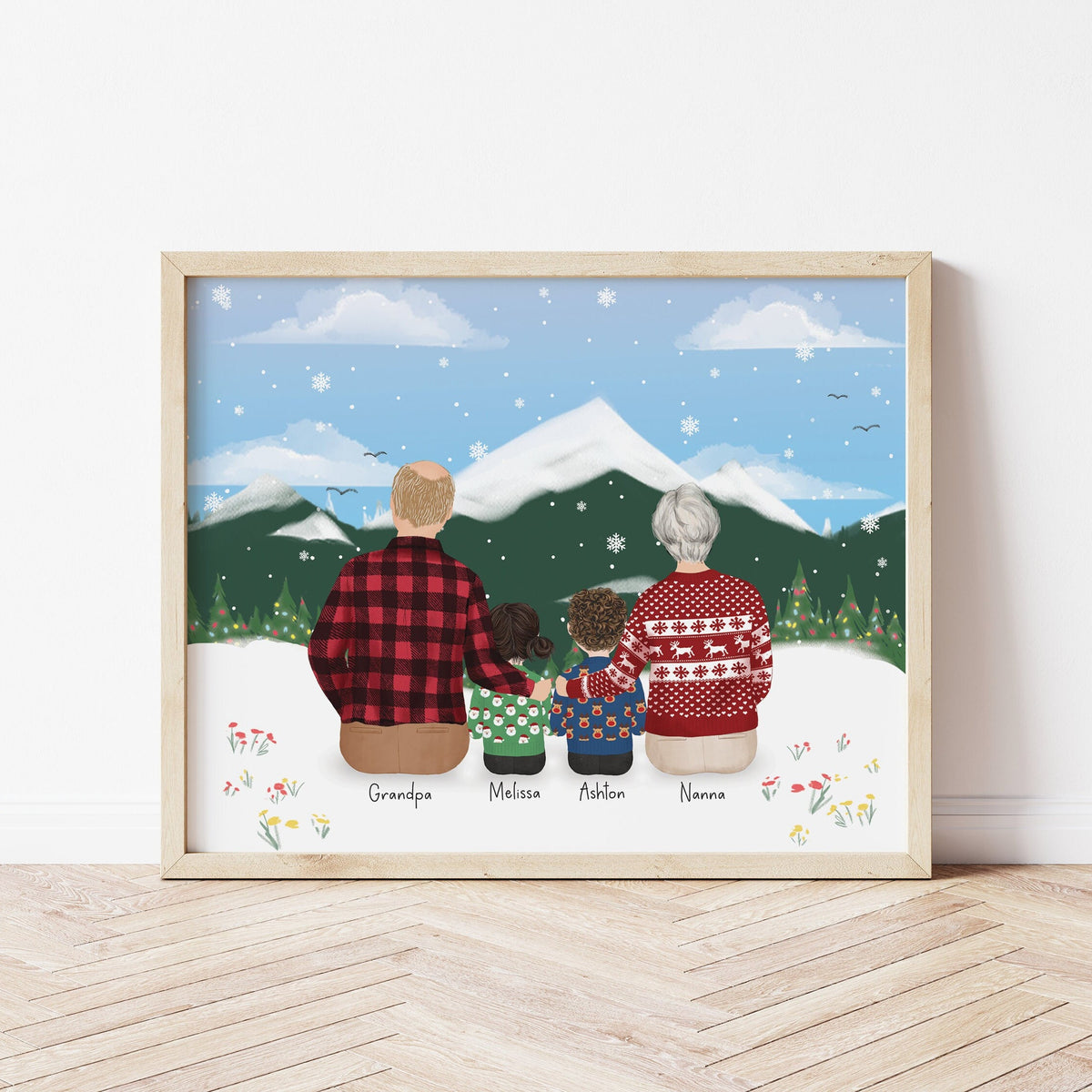 Grandkids and Grandparents personalized wall art - custom illustration by Catia Creative