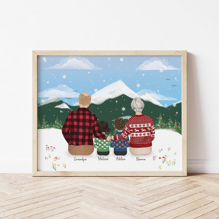 Grandkids and Grandparents Personalized Wall Art | Custom Illustration | Father's Day Gift
