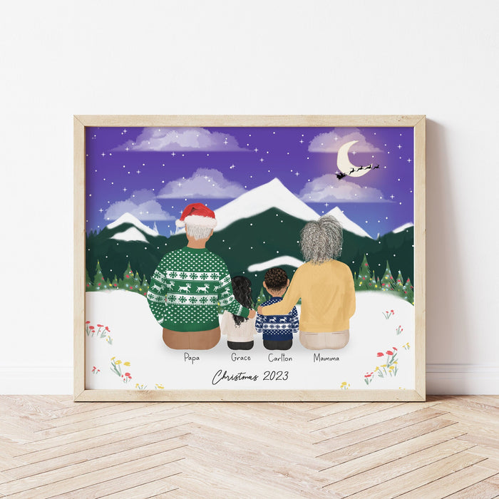 Grandparents and Kids Personalized Wall Art | Custom Illustration | Father's Day Gift