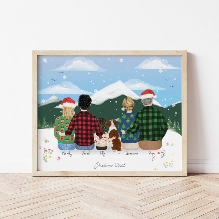 Family with a Dog Personalized Wall Art | Custom Illustration | Mother's Day Gift