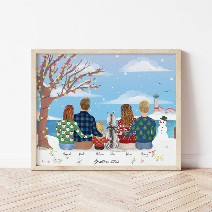 Family with a Dog Personalized Wall Art | Custom Illustration | Mother's Day Gift
