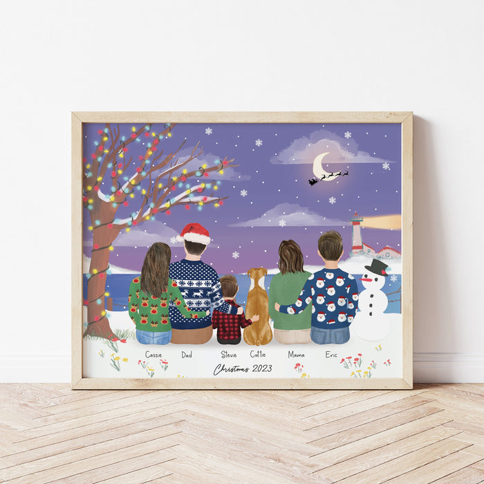 Family and Dog Personalized Wall Art | Custom Illustration | Mother's Day Gift