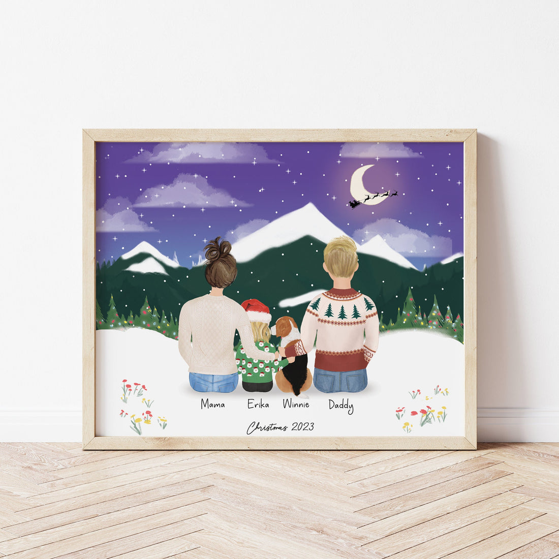 Customizable Young Family with Kids Wall Art