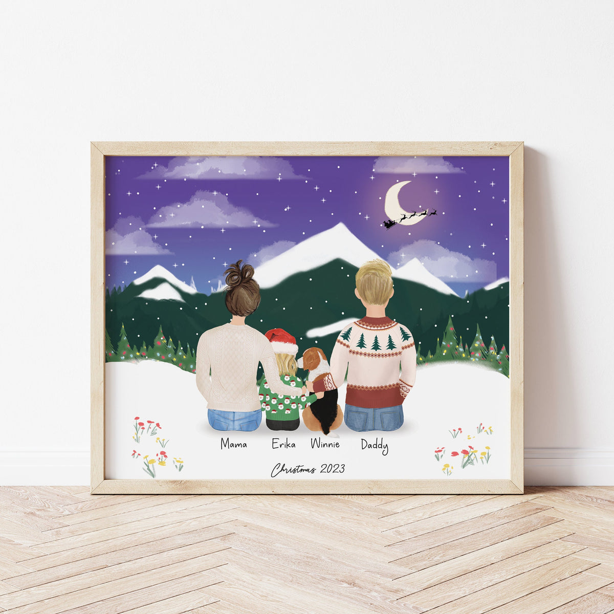 Young Family with Kids personalized wall art - custom illustration by Catia Creative