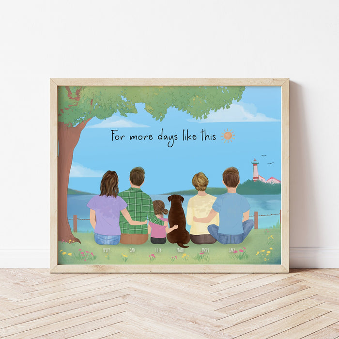 Family and Dog Personalized Wall Art | Custom Illustration | Mother's Day Gift